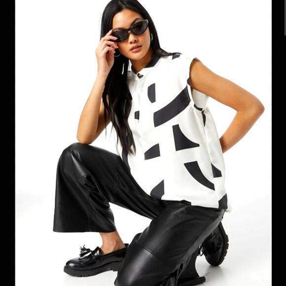 NWT$395 3.1 Phillip Lim Printed Silk Satin Abstract Sleeveless Blouse Top Small - Picture 1 of 16